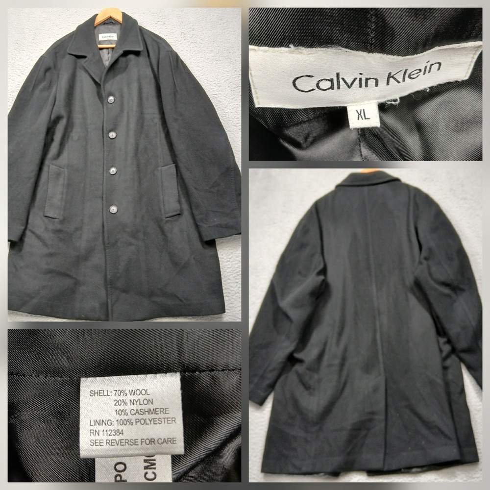 Calvin Klein Men's‎ XL Black Wool Cashmere Blend Overcoat Peacoat